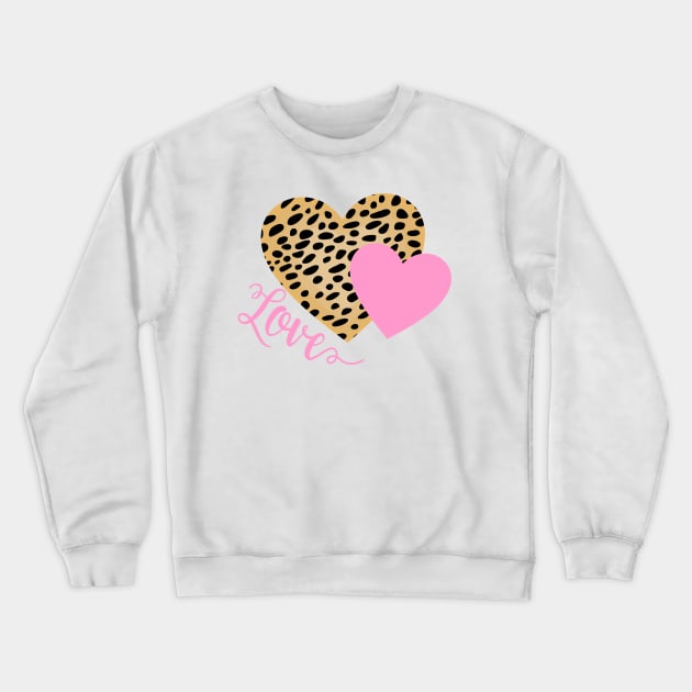 Cheetah Fur Pattern and Pink Hearts with Love Text Crewneck Sweatshirt by RageRabbit